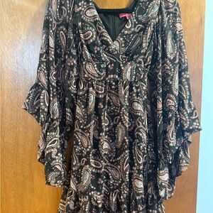 Betsey Johnson Black Paisley Long Sleeve Dress